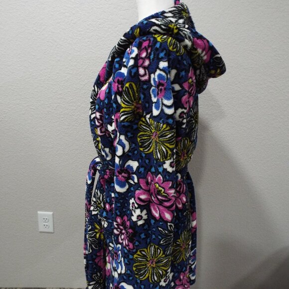 Vera Bradley Plush Blue Floral & Leopard Robe with Pockets / Hood L/XL - Picture 5 of 12